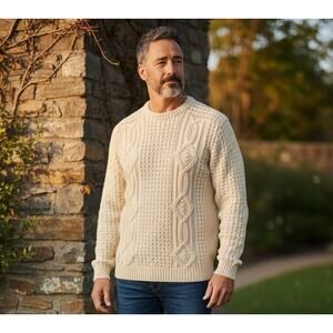GAELTARRA X HARRODS Vintage Handknit Pure Wool Crewneck Aran Sweater Size M